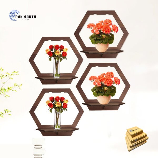 Hexagon Wall Shelf Brown Color
