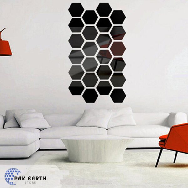 Acrylic Mirror Hexagon 3d Wall Sticker Sets Wall Decore Art For Home Decor  (12 pieces) - Image 3