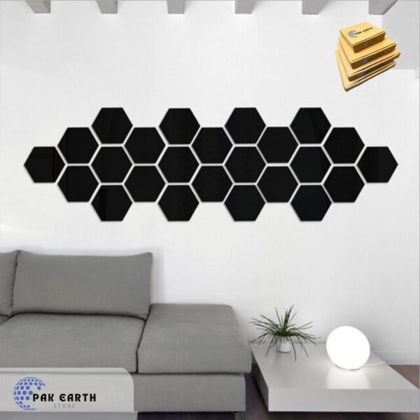 Acrylic Mirror Hexagon 3d Wall Sticker Sets Wall Decore Art For Home Decor  (12 pieces)