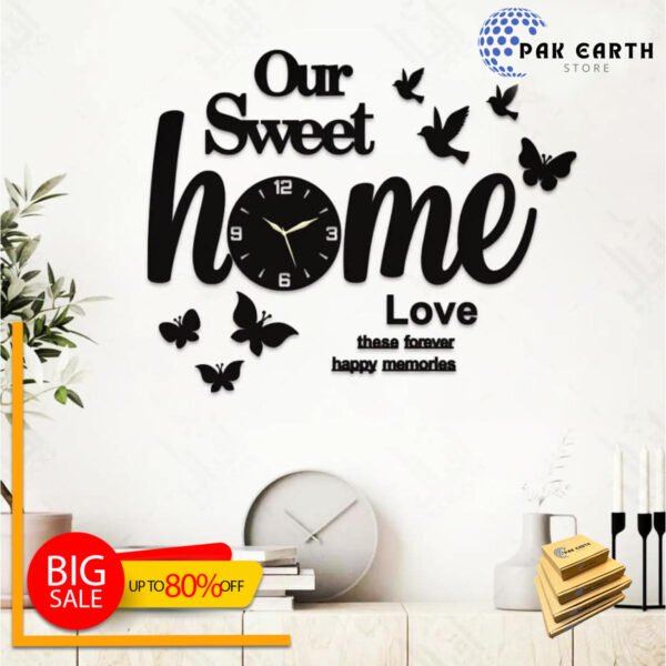 Our Sweet Home 3D Wooden Wall Clock Quartz For Home Decor