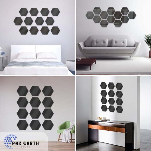 Acrylic Mirror Hexagon 3d Wall Sticker Sets Wall Decore Art For Home Decor  (12 pieces) - Image 2