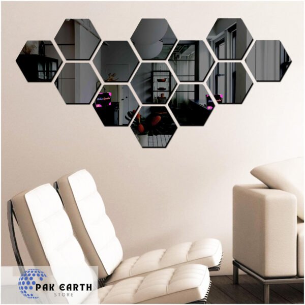 Acrylic Mirror Hexagon 3d Wall Sticker Sets Wall Decore Art For Home Decor  (12 pieces) - Image 4