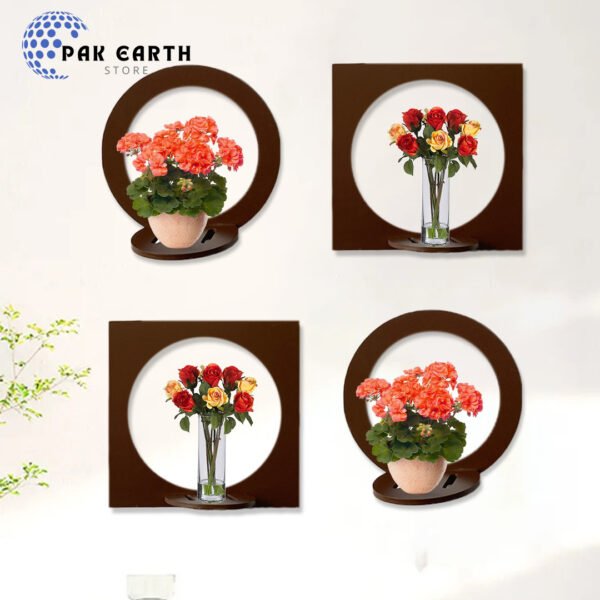 3D Round and Square Wooden Wall Shelf