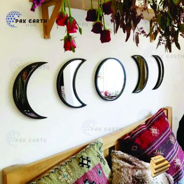 Moonphase Mirrors For wall Decoration Back Wooden Front Acrylic Moon Phase Mirror - Image 2